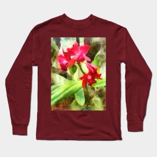 Maroon Cattleya Orchids Long Sleeve T-Shirt